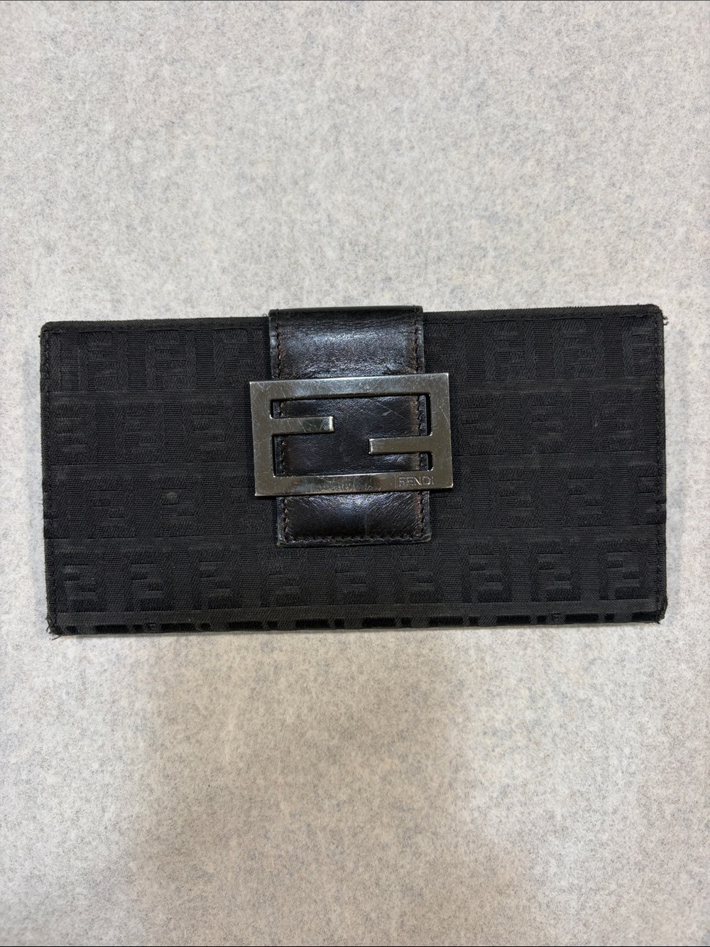 Fendi Black Zucca Logo Continental Wallet 2002 Vintage